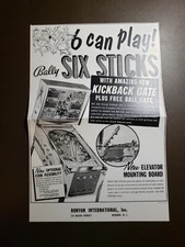Bally SIX STICKS Original Pinball Flyer