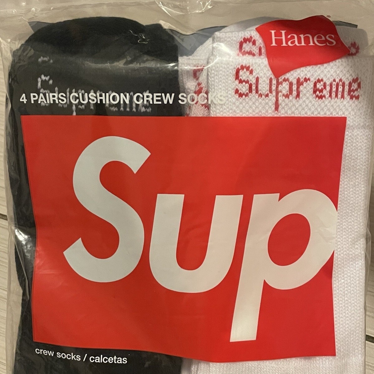 Supreme X Hanes Crew Socks - Black/White, Pack of 4, Size 6-12 | eBay
