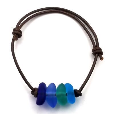 Updated Version - Hawaii leather cord unisex Quad ''Blue Hawaii'' sea glass