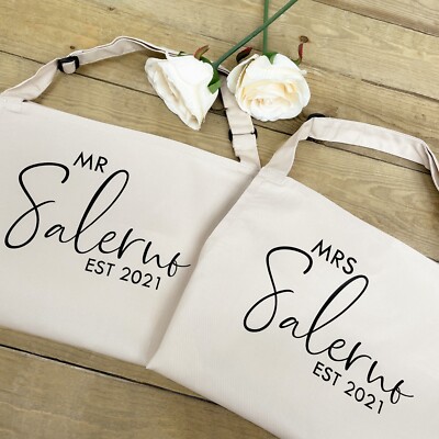 PERSONALISIERTES MR & MRS SCHÜRZENSET | Individuelle Schürze Beliebiger Name Kochen Geschenk für Paare