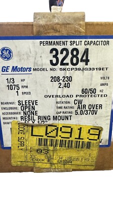 General Electric 5KCP39JG3319ET Permanent Split Capacitor motor 3284 RPM 1075