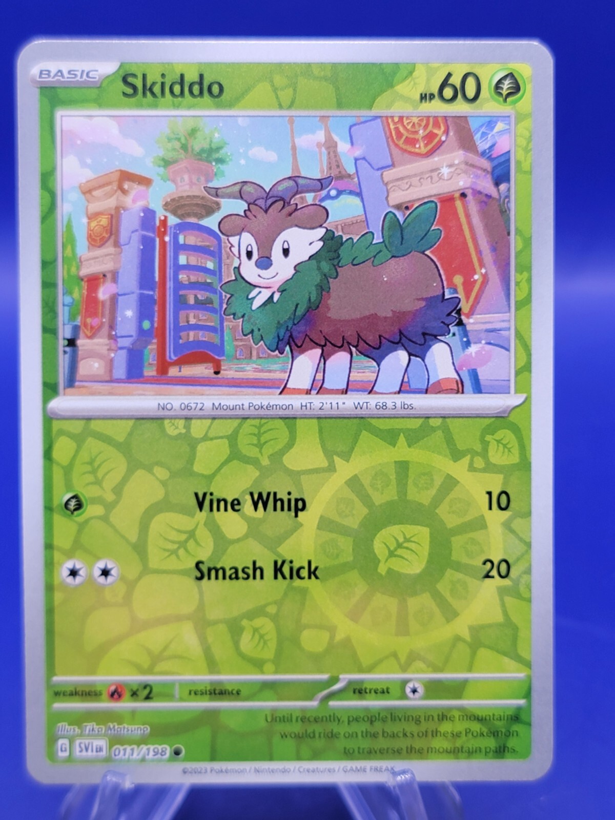 Skiddo 011/198 REVERSE HOLO Scarlet Violet Pokemon Card w TOP LOADER NM