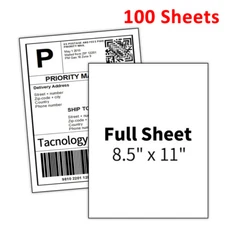100 Full Sheet Shipping Labels 8.5x11 Self Adhesive Blank Paper for Laser Inkjet