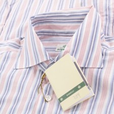 Borrelli NWT Dress Shirt Size 15.75 40 Pink w/ Blue White Striped 100 Cotton