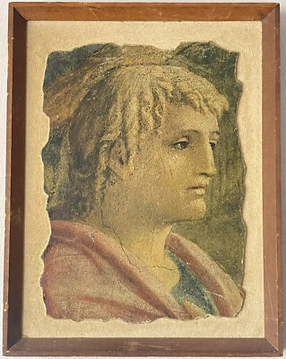 ITALIAN ANTIQUE HEAD OF ST JOHN TRIBUTE PORTRAIT FRESCO PAINTING OLD ROME ITALY