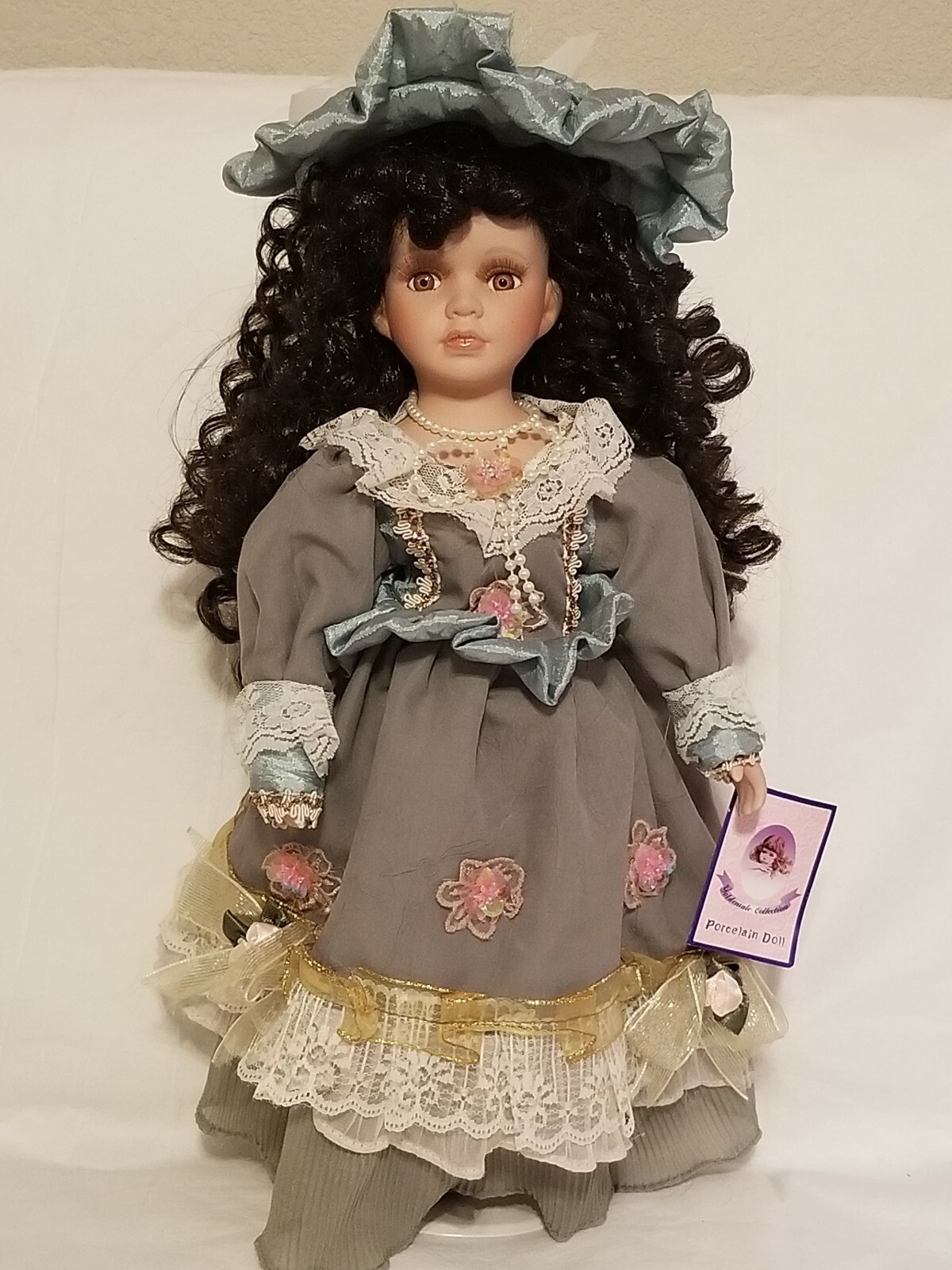 Goldenvale Collection Porcelain Doll "Anita" Green Dress Brown Hair