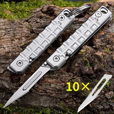 Stainless Steel Pocket Folding Blade Knife Utility Scalpel Outdoor EDC Keychain