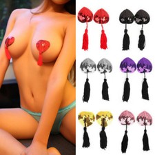 Heart Shape Sequin Nipple Covers Pasties with Tassels-  9 colors - Sexy Fun