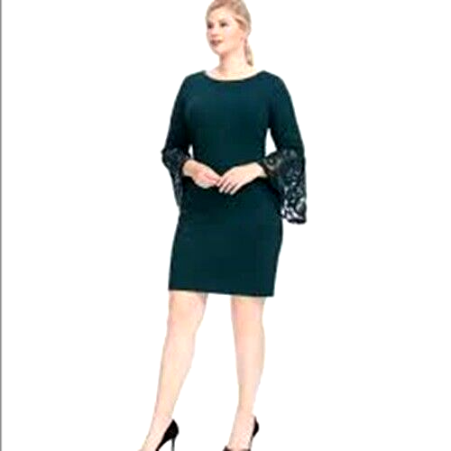 NWOT Nanette Lepore Dark Green Knit Lace Bell Sleeve Dress Size 12 NWOT Nanette Lepore Dark Green Knit Lace Bell Sleeve Dress Size 12