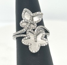 14k White Gold Diamond Butterfly Flower Ring