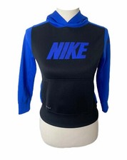 Nike Hoodie Boys Small Blue Black Big Logo Dri-Fit Pocket Athletic