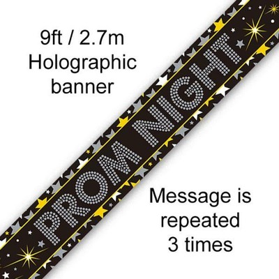 PROM NIGHT BLACK AND GOLD 2.7 MTR FOIL BANNER DECORATION REPEAT 3 TIMES