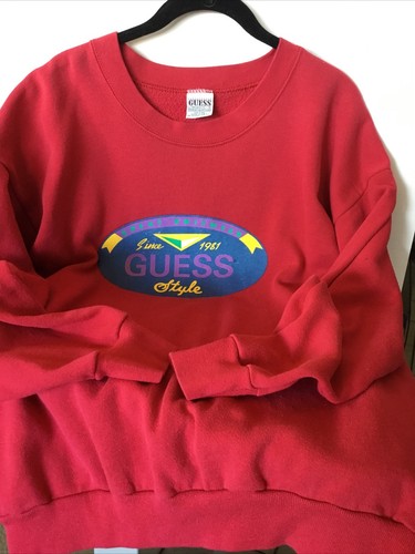 VINTAGE GUESS SWEATSHIRT RED BLUE Pullover LONG SLEEVE one size - Picture 3 of 5