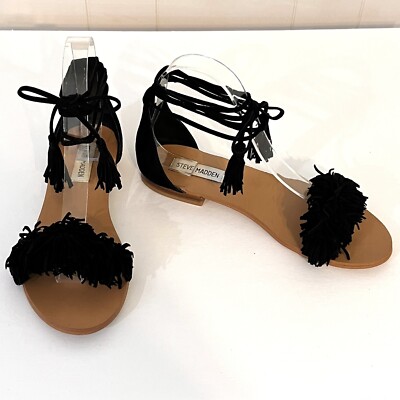 Steve Madden Sweetyy Sandals Ankle Wrap Gladiator Fringe