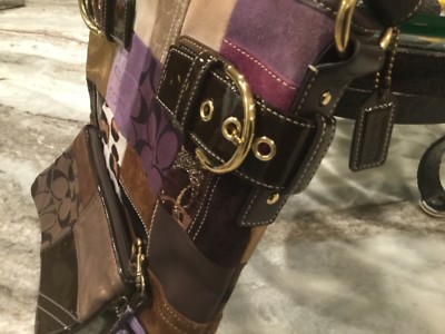 Coach Eva Holiday Patchwork Purple and Brown calf hair bag with