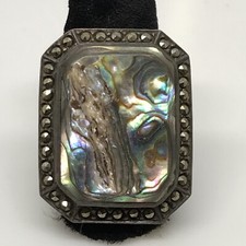 Vintage 925 Sterling Silver  Marcasite  Abalone Bold Look Ring various sizes