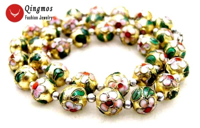 Collar Cloisonne de oro redondo de 12 mm para mujer con cuentas de plata tibetana de 20" de largo Foto 3 de 4
