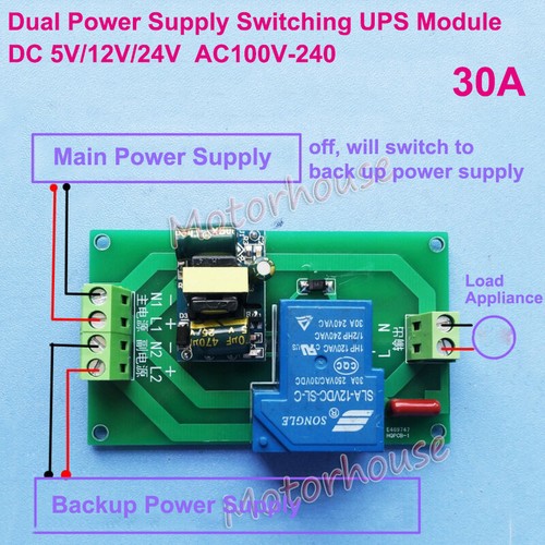 Dual Power Supply Automatic Switching Module UPS Controller Turn off on Switch
