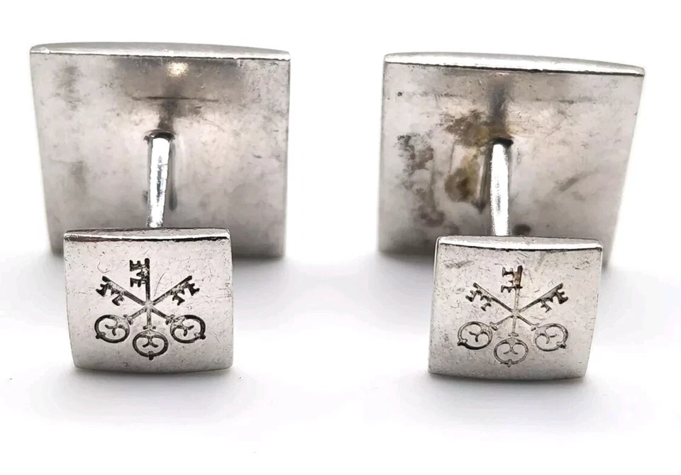 Men's Sterling Silver Black Enamel 925 Key Motif Cufflinks 24.6 Grams Wedding - Image 2 of 4