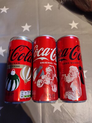 3 Coca Cola Dosen Weihnachten 2024  250ml Voll Can Santa Zero Coffein Christmas 