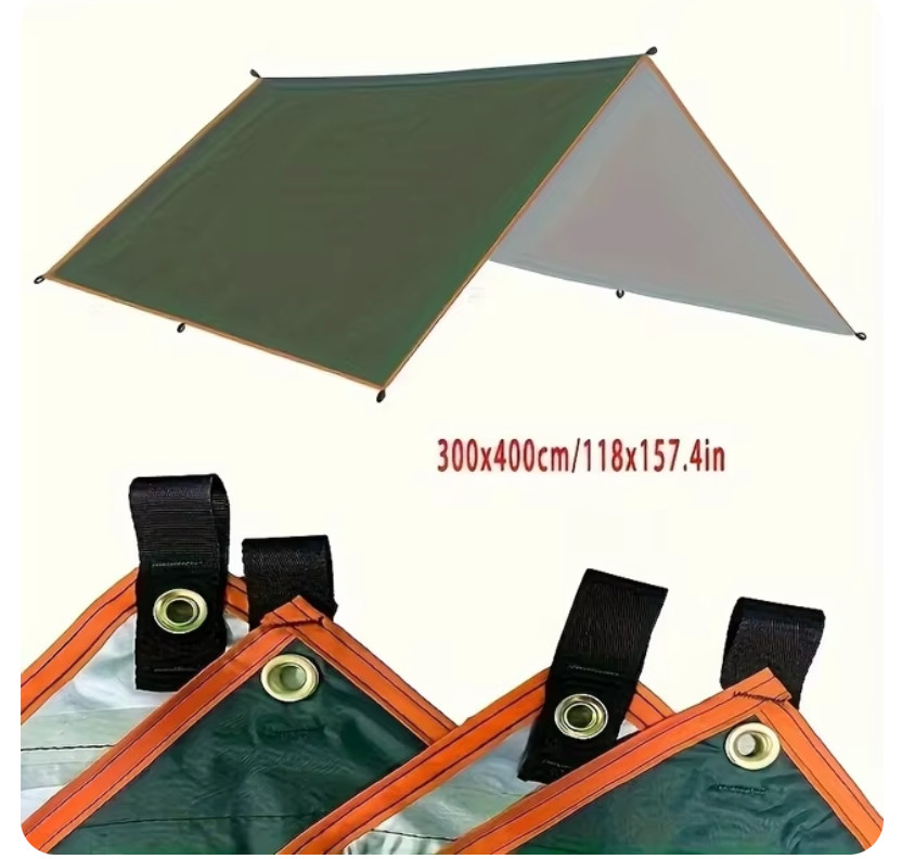 Abri camping imperméable 3x4m bâche tarp ultra-légère verte outdoor