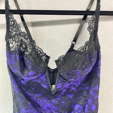 Vintage y2k Victoria Secret Lingerie Bodysuit Womens Small Black Purple Lace 90s
