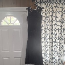 R&M Richards Black Lace Sequin Long Floral Gown Dress Sleeveless Size 6