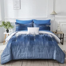 Ombre Blue Comforter Set King Size Reversible Gradient Blue Grey Boho Bedding...