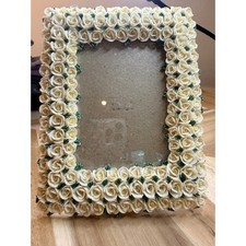 Vtg Ornate Cream Rose Flower Picture Frame Tabletop Display Cottagecore Granny