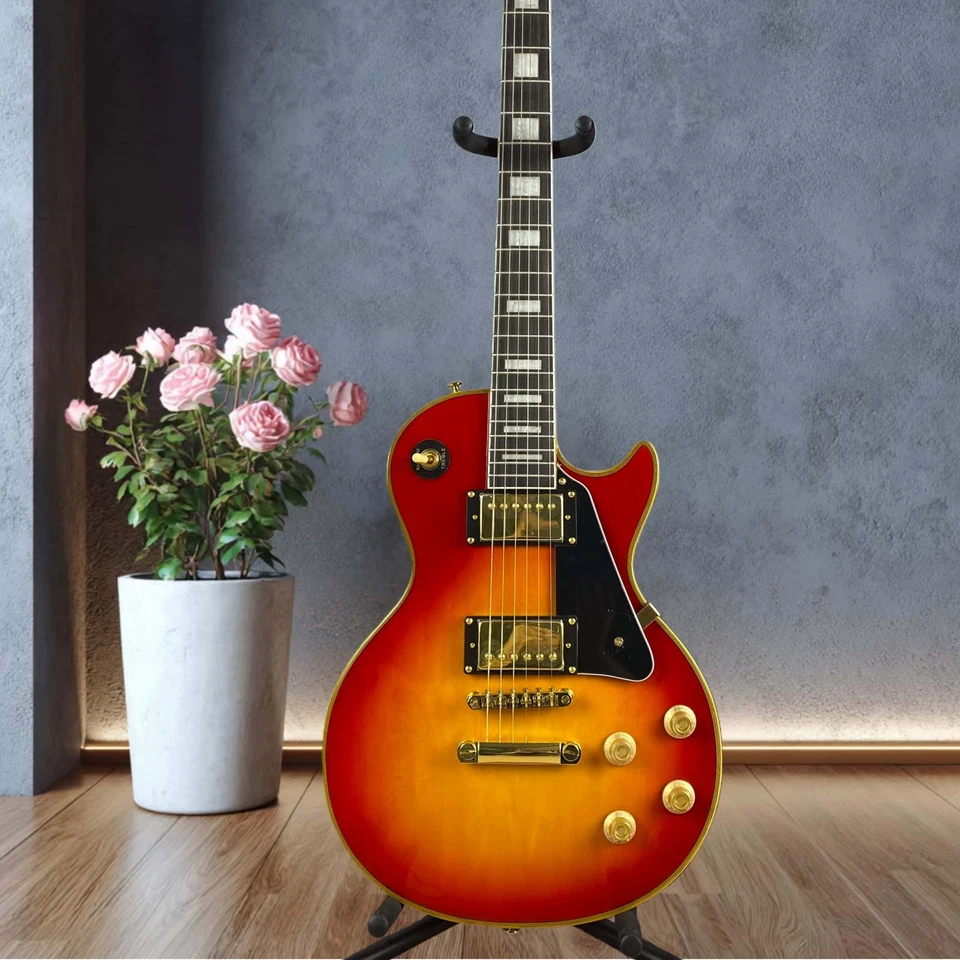 Guitarra Eléctrica Les Paul Amarilla Edición Navidad Golpeador Negro Herrajes de Metal Foto 3 de 4