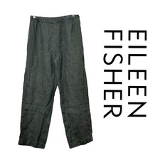 Eileen Fisher Linen Textured Pants Elastic Waistband Pull On Crinkle Green P M