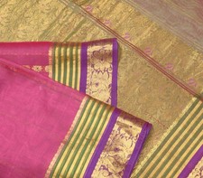 Sushila Vintage Pink Kanchipuram Saree Pure Silk Zari Brocade Sari Fabric