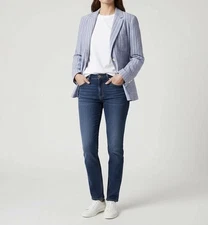 Brooks Bros Black Fleece Thom Browne Womens Seersucker Blazer Blue Stripes Italy