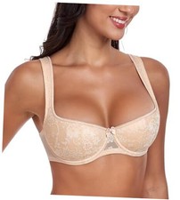 Women's Lightly Padded Floral Lace Demi Wide Straps Underwire 40D Beige