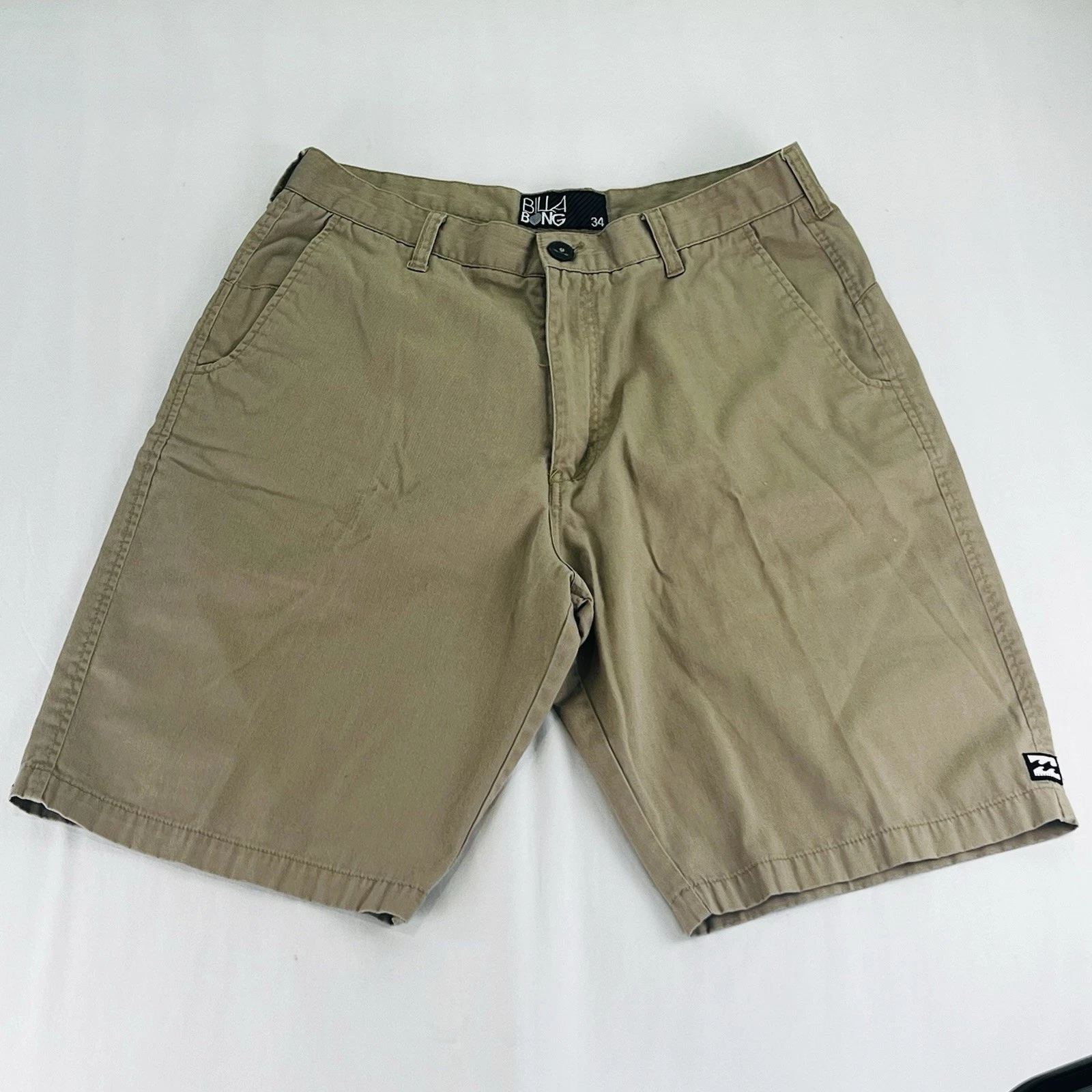 Billabong Men’s Khaki Chino Shorts Size 34 Casual Stretch Flat Front