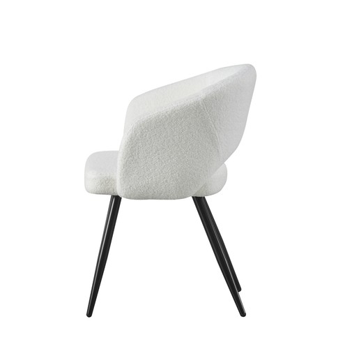 BRIBRION x2 Dining Chairs with Armrest Metal Leg Armchair Boucle White Open Back - Picture 4 of 7
