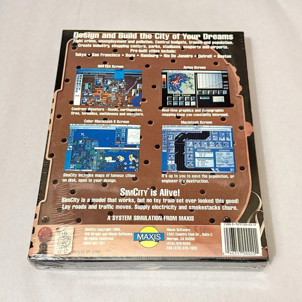 SimCity - Godzilla Cover - Factory Sealed - IBM 3.5” & 5.25” - Big Box PC - 1989 - Image 2 of 4