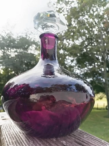 Vintage Amethyst Glass Hand Blown Decanter W/Stopper (BLENKO?, RAINBOW?)