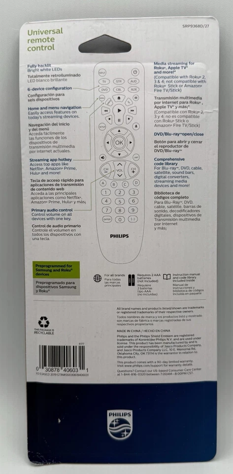 Philips Universal TV Remote Control SRP9368D/27 6 Devices Backlit Sound Bar NEW - Image 3 of 4