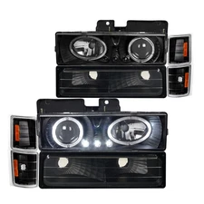 Fits 94-98 Gmc C10 C/K Sierra Suburban Black Projector Headlights+Corner+Bumper