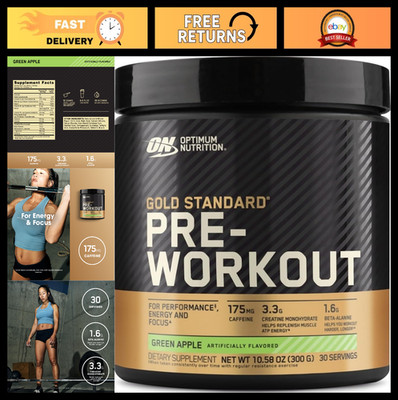 Pre Workout Supplement with Creatine, Beta-Alanine & Caffeine - Green Apple, 30