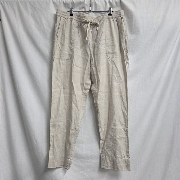 Trenery Size 16 Beige Flax Linen Cotton Blend Pants Elastic Waist High-rise
