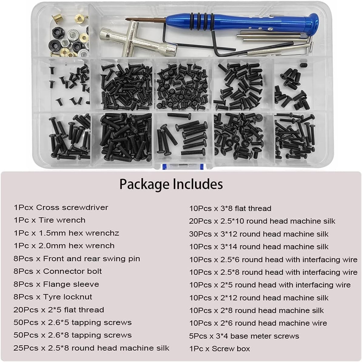 RC Screws Kit Repair Tool Box Hardware Fasteners Replacement Bolt and Nuts... 