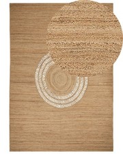 Tapis en Jute Tressé Naturel Beige 160 x 230 cm Motif de Cercle Style Boho Bogaz