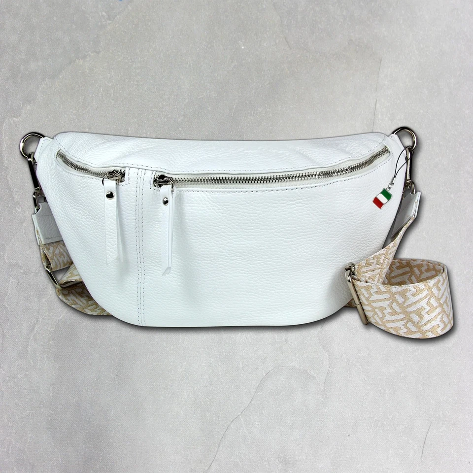 Florence Echtleder Gürteltasche Damen extra groß weiß Bauchtasche Jugend OTF821W - Bild 1 von 4