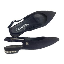Chanel Denim Slingback Flats Pearl Size 36 CC