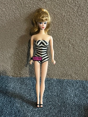 35th Anniversary 1959 Reproduction 1993 PONYTAIL BARBIE in Black White Swimsuit