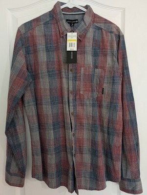 Ocean Current Long Sleeve Shirt Men's M Button Down Plaid Red Blue Skate NWT