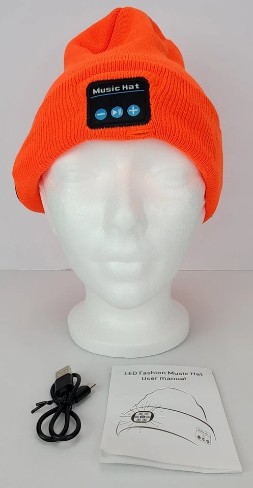 Hunting LED Music Beanie Hat Orange Wireless Bluetooth Flashing Light NEW - Image 2 of 4