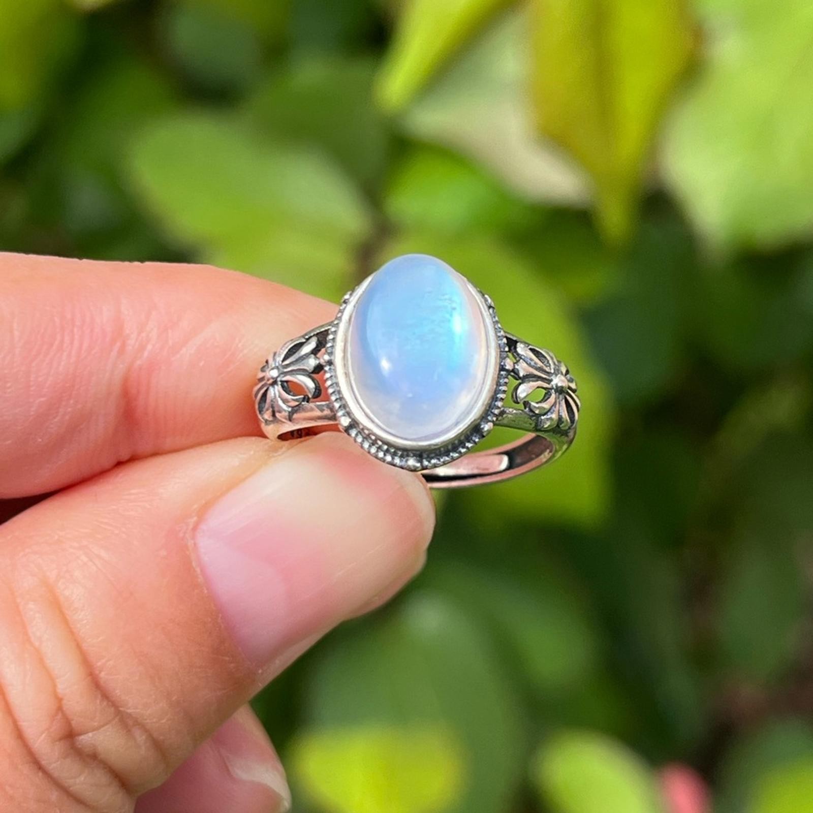 Sterling‎ silver adjustable moonstone ring 0126 - image 1